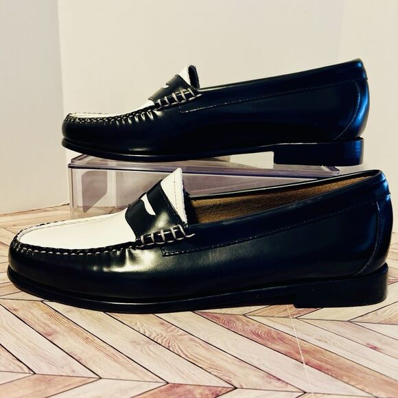 GH Bass Weejuns Whitney Penny Loafers Womens 9.5 M Black White Leather Preppy - Picture 2 of 8